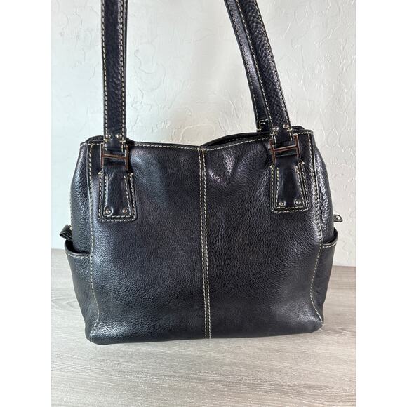 Vintage Fossil 75082 Black Pebbled Leather Handbag Silver Hardware Key - Picture 5 of 8